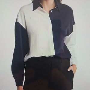 Patrizia Luca Navy and White Two-Tone Button-Down Shirt L/xl